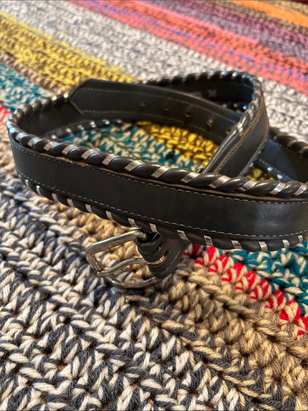 Western GRAY VINTAGE “Roper days” Leather Braided Accent Belt with Silver Buckle